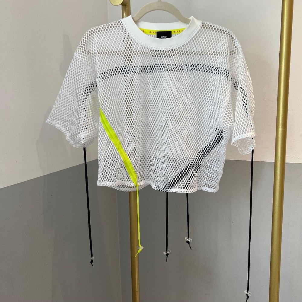 Nike White Mesh Shirt with Neon & Black Drawstrings